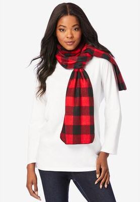 Women's Microfleece Scarf by Accessories For All in Classic Red Buffalo Plaid
