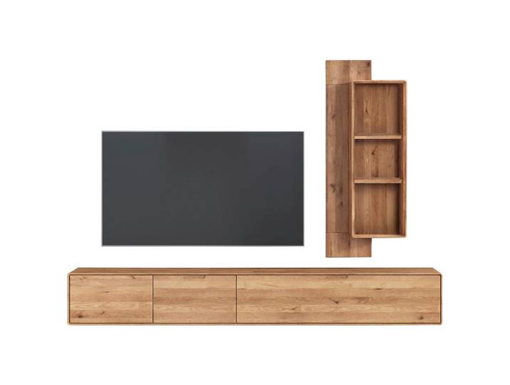 Linea Natura Wohnwand, Wildeiche, Holz, 2-teilig, Wildeiche, massiv, 220x156x40 cm, Wohnzimmer, Wohnwände, Anbauwände