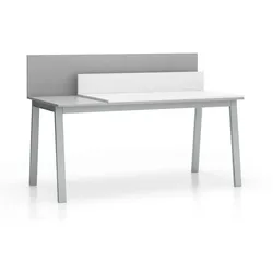 Büroschreibtisch SINGLE LAYERS, 160x80 cm, mit Schiebeplatte und Trennwänden, weiß/grau