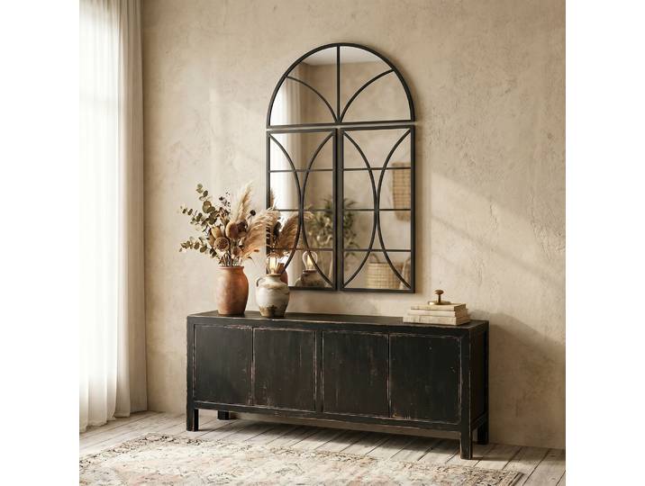 HOMCOM Miroir Mural Arqué 80x120cm Lot de 3 Métal Noir