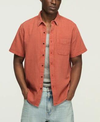 Lucky Brand Short Sleeve Double Gauze Shirt - Men's Clothing Outerwear Shirt Jackets in Etruscan Red, Size M
