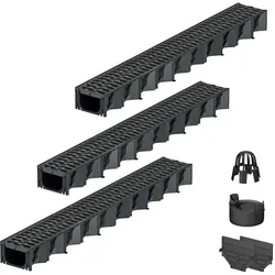 3x1m ACO Self® Hexaline 2.0 Entwässerungsrinne mit Stegrost Microgrip + Ablauf Vertikal