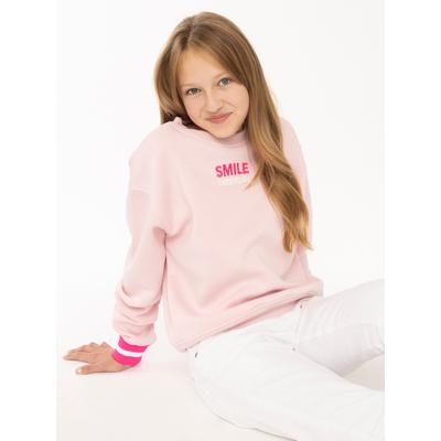 Sweatshirt ZWILLINGSHERZ "SMILE", Mädchen, Gr. 122/128, rosa (blush), Sweatware, Obermaterial: 50% Baumwolle, 50% Polyester, Sweatshirts Sweatshirt, gestreifte elastische Bündchen, SMILE Print vorne und hinten, Rundhals