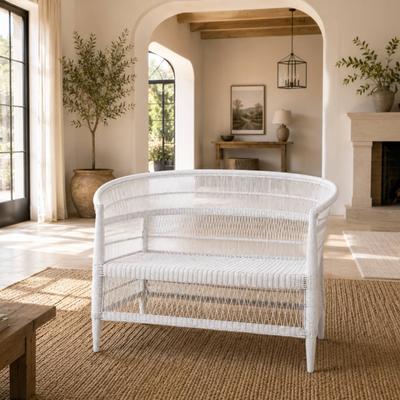 Palace Imports 100% Solid Wood & Natural Rattan Loveseat, Boho Farmhouse Indoor Seating