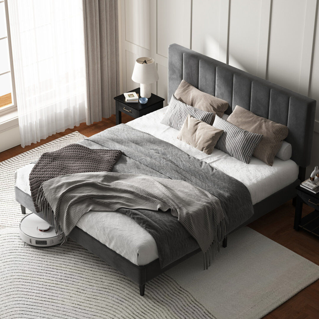 17 Stories Upholstered Bed Frame Grey Kingsize (5')