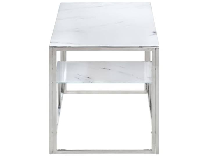 Couchtisch Silber Edelstahl gehärtetes Glas 110 x 45 x 45 cm Tischplatte aus weißem Marmor, 6 mm dick, leicht zu reinigen, modernes Design, Montage erforderlich