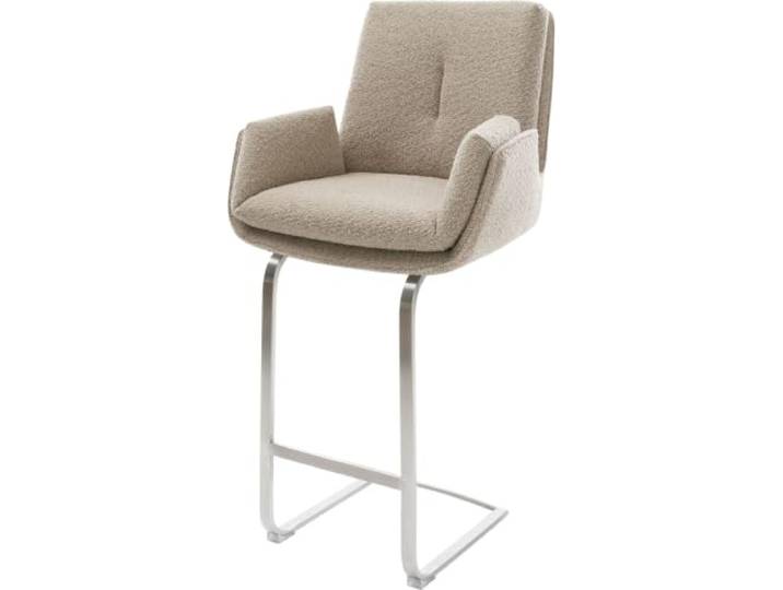 DELIFE Barstuhl Clea-Flex Freischwinger Flach Edelstahl Silberfarben Bouclé Schlamm