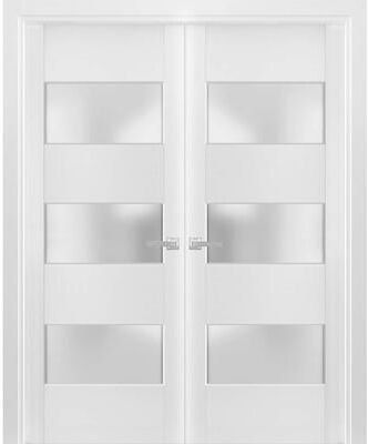 SARTODOORS Lucia 4070 White Wood Interior Double Doors with Frosted Glass