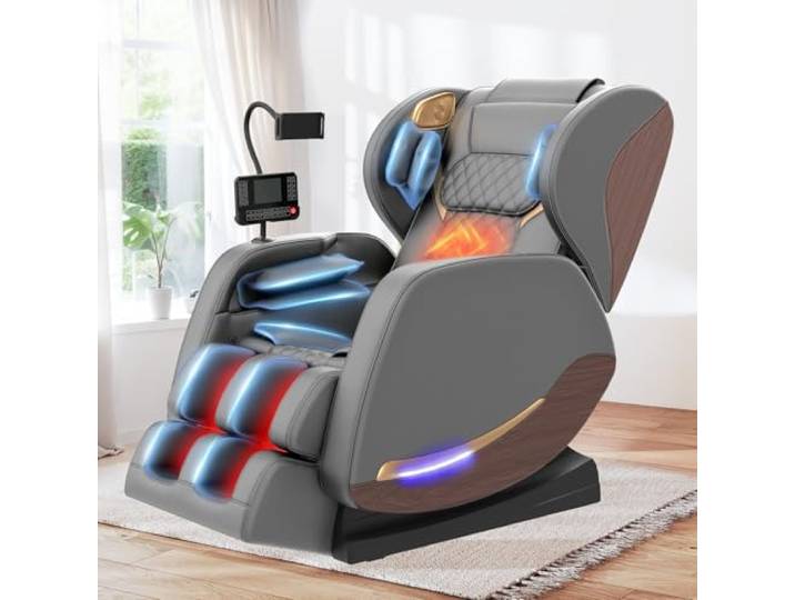 yewglen Ganzkörper Massagesessel mit Wärmefunktion,14 Ganzkörper-Massagerollen,8 Airbags,Schwerelosigkeit,Bluetooth-Lautsprecher,12 cm verstellbare Fußstütze,Touchscreen-Controller(PU-Leder schwarz)