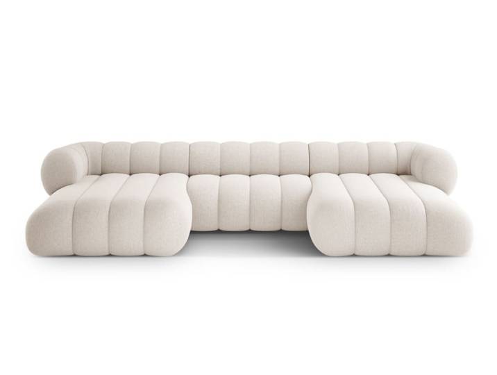 Canapé panoramique 6 places en chenille beige clair