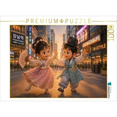 CALVENDO Puzzle Tanz der Lichter in Gangnam | 1000 Teile Lege-Größe 64x48cm Foto-Puzzle für glückliche Stunden