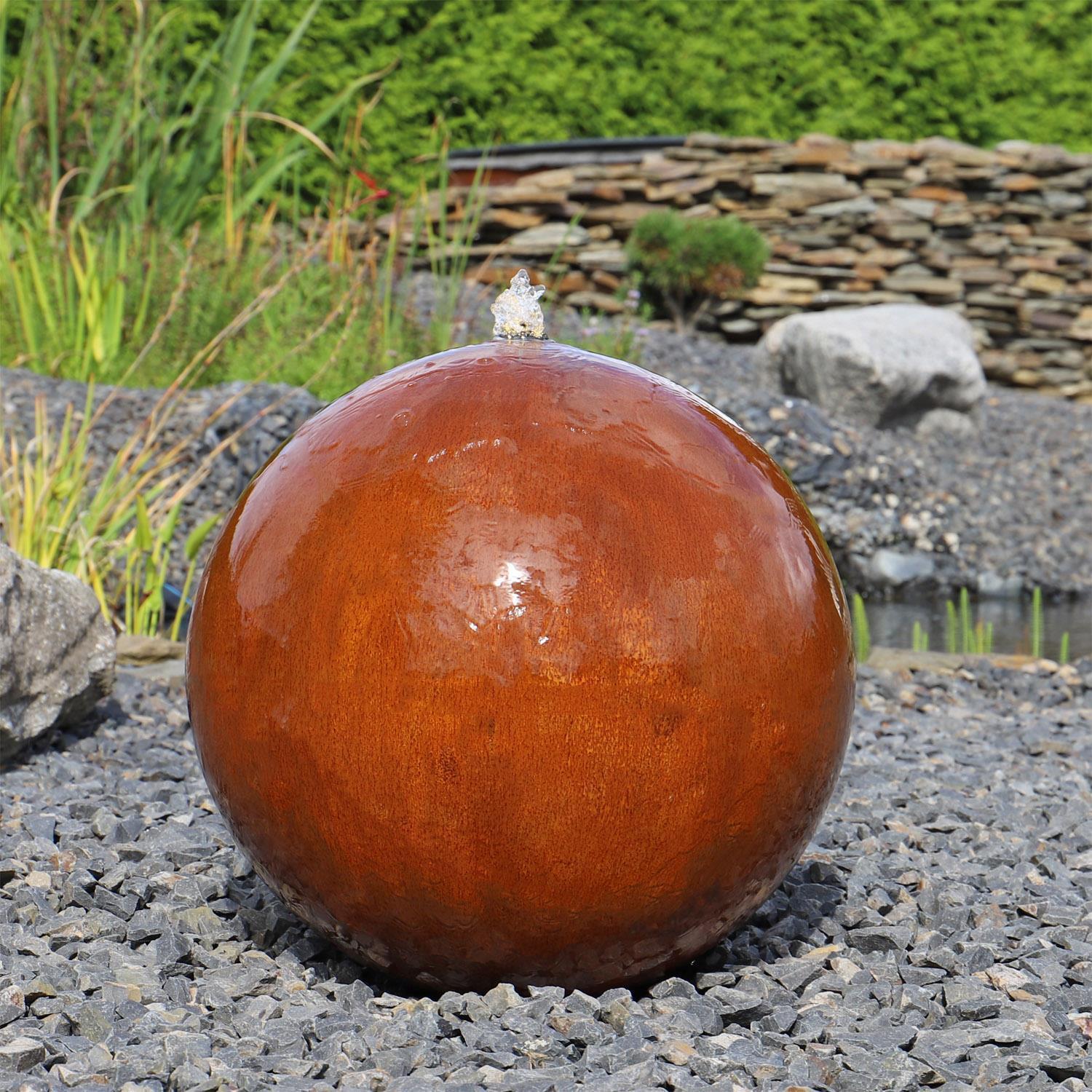 CLGarden Cortenstahl Kugelbrunnen 48cm Gartenbrunnen mit LED Wasserspiel Edelrost Kugel