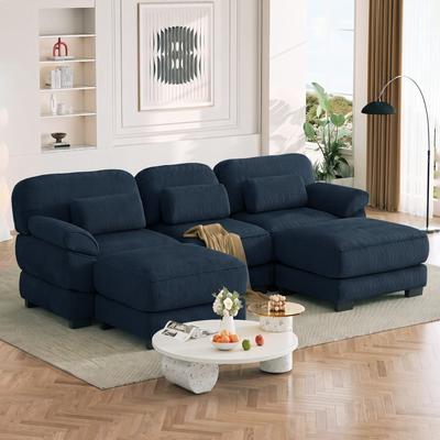 Loedds 3-Seat Corduroy U-Shaped Modular Sectional Sofa with 2 Ottomans & Deep Seats