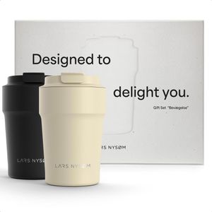 LARS-NYSØM Geschenkset Bevaegelse, schwarz / beige, 2 Thermo-Kaffeebecher