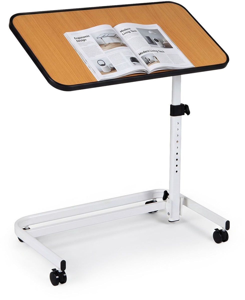 Granmaison Laptoptafel op wielen met kantelbaar en inklapbaar blad - Wit / Naturel