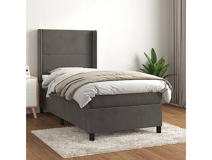Samt Boxspringbett mit Taschenfederkernmatratze höhenverstellbares Kopfteil Boxspringbett mit Matratze Dunkelgrau 90x190 cm Samt Bett mit Kopfteil Taschenfederkern Topper