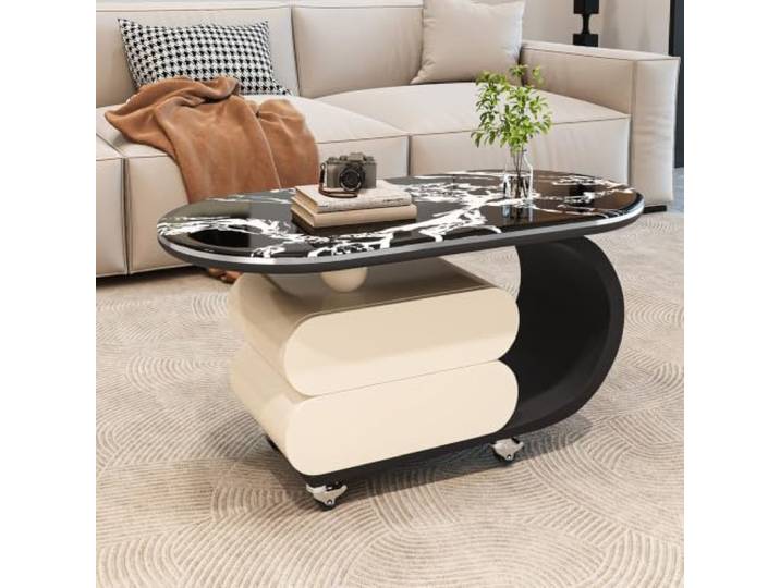 VSLreoiFX Moderner Couchtisch mit Schubladen – Couchtisch aus Sinterstein mit Stauraum