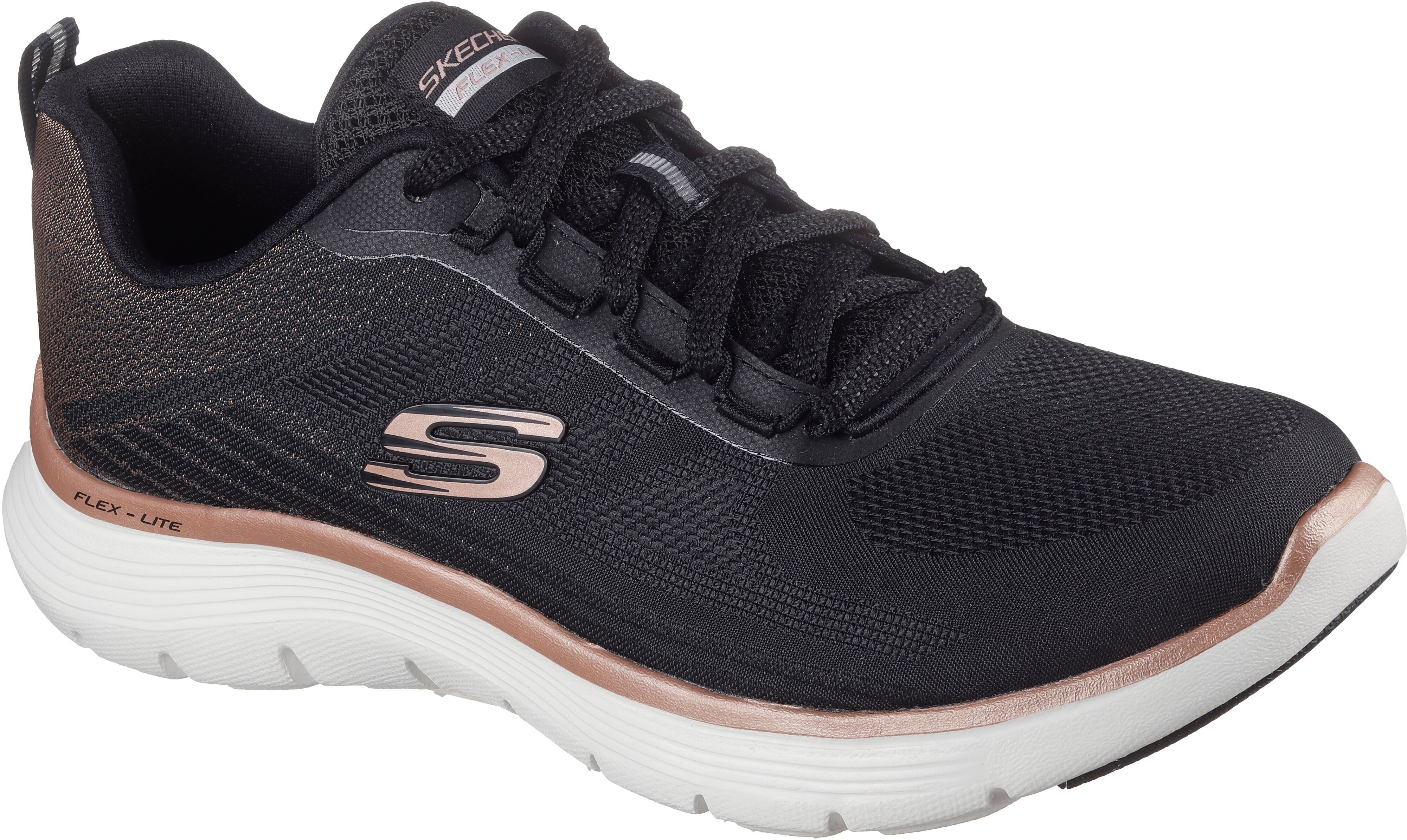 Sneaker SKECHERS "FLEX APPEAL 5.0", Damen, Gr. 41, rosa (schwarz, roségoldfarben), Textil, Schuhe Sneaker, Trainingsschuh, Freizeitschuh in veganer Verarbeitung schwarz, roségoldfarben 41