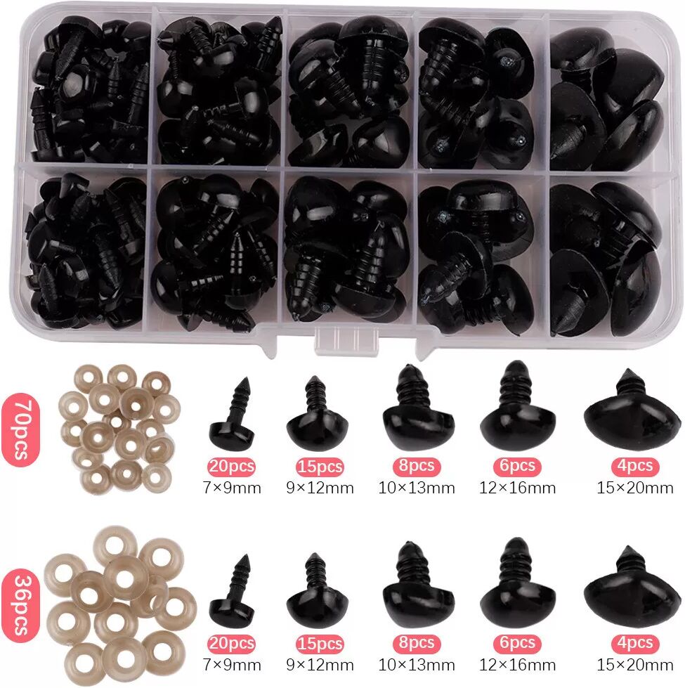 INF Schwarze und weiße Kunststoff-Spielzeugaugen mit Kleber, kompatibel mit DIY-Handwerkszubehör, Puppen, Plüschtieren und