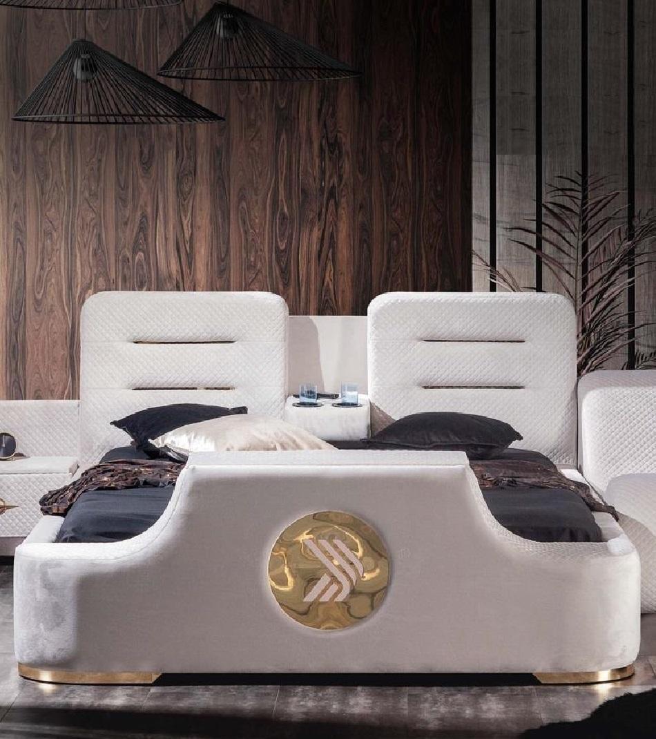 Doppelbett Betten Modern Luxus Hocker Multifunktion Bett Design Polster Samt