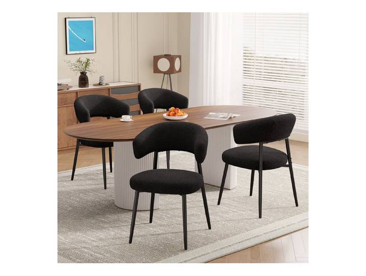HawthyHome Esszimmerstuhl mit Bouclé-Bezug, geschwungener Rückenlehne & Metallbeinen, 2er Set (4 St), Ergonomisches Design, Bodenschutz & Standsicherheit