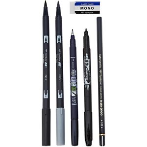 Tombow Schreibset Lettering-Set Beginner, LS-BEG, 6-teilig, Brush-Pen, Bleistift, Fineliner & Radierer