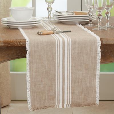 "Saro Lifestyle Striped Table Runner With Fringe Design - 13""x72"""
