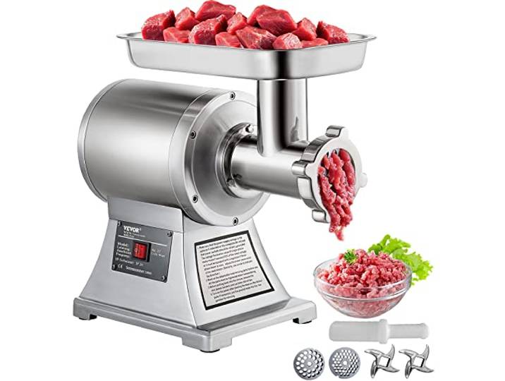 VEVOR Elektrischer Fleischwolf 850 W, Hackfleisch Maschine 150 kg pro Stunde, Elektrische Wurstmaschine 448 x 210 x 387 mm, Edelstahl 193 U/min, für Restaurant, Supermarkt, Metzgerei