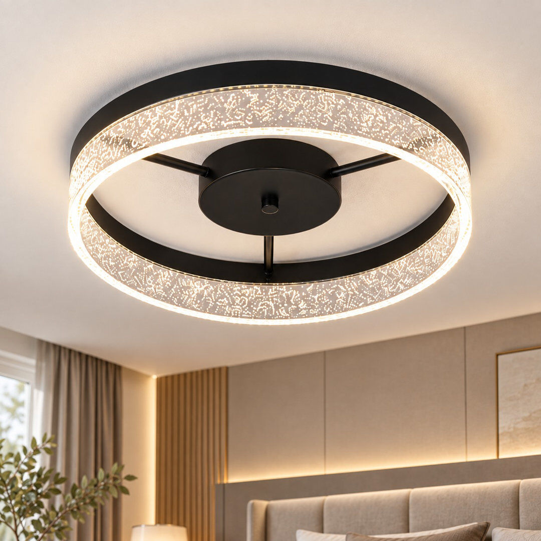 Blue Elephant Agave 1-Light LED Flush Mount Black 7cm H x 40cm W x 40cm D