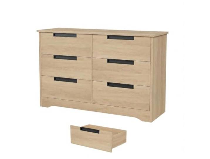 Furntrastar 120x75x40cm Vielseitige Kommode mit 6 Schubladen – Natürliche Holzoptik – Integrierte Griffe – Großzügiger Stauraum – Für Schlafzimmer, Wohnzimmer, Flur oder Kinderzimmer