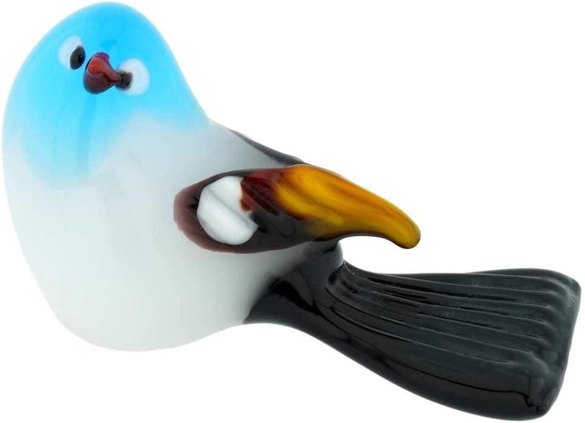 Handgemaakt Murano Glazen Vogel Decoratief Beeldje - Topaas en Goudbruin