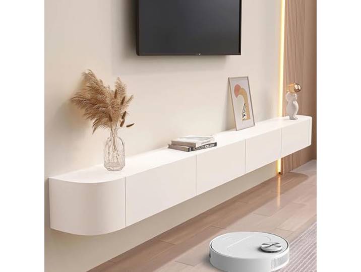 Schwebender TV-Ständer Holz Tv Ständer Weiß Fernseher Tisch Modern mit Stauraum Multifunktional Wand montierter Tv Schrank Geeignet für Wohnzimmer und Schlafzimmer (Weiß,180cm)