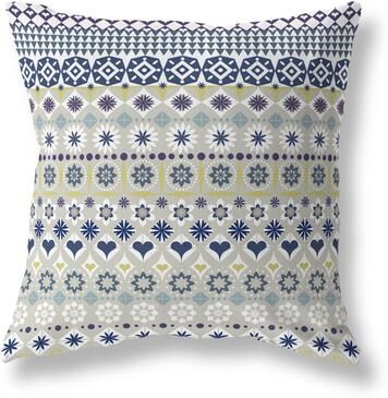 Amrita Sen Designs Yellow And Blue Shape Synergy Faux Suede Throw Pillow