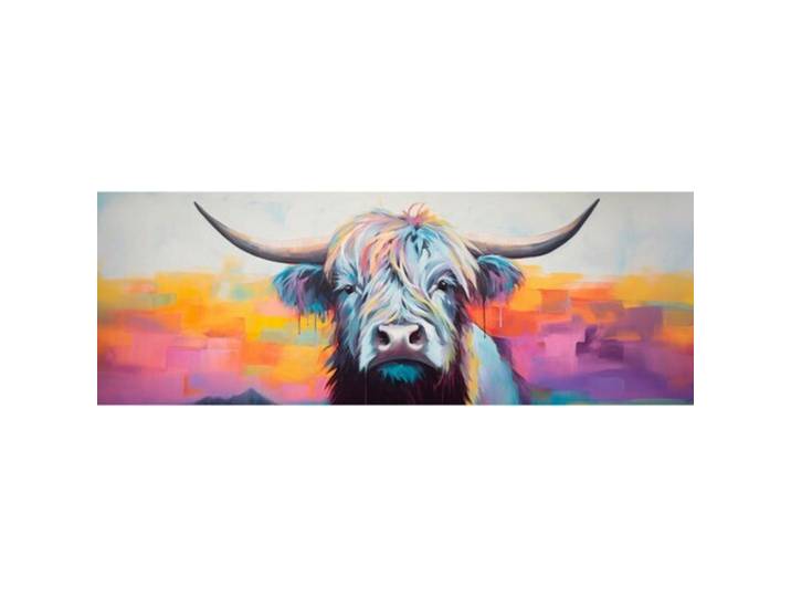 Aluminiumbild Coloured Highland Cattle I, Mehrfarbig, Metall, Tiere, rechteckig, 140x50x2 cm, einfache und schnelle Anbringung, Bilder & Rahmen, Bilder, Aluminium-Bilder