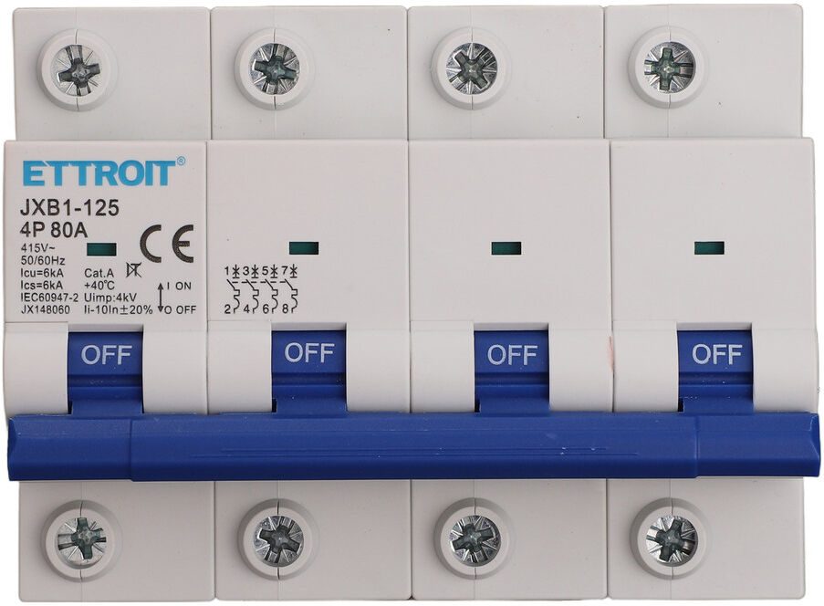 Ettroit Interruttore Magnetotermico 4p 80a 6 Ka Jx148060