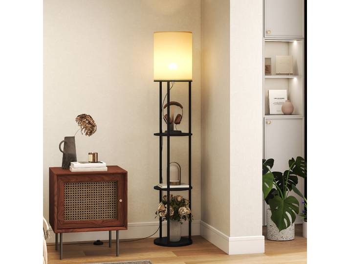 HOMCOM Lampadaire avec Étagères Télécommande Noir