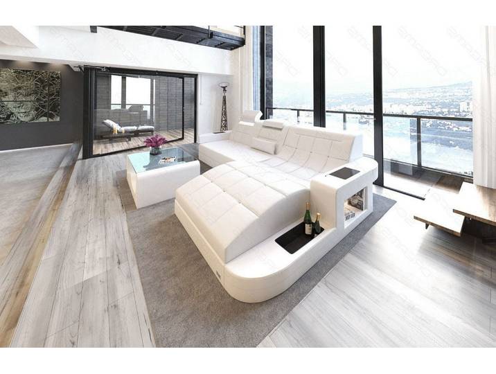 Design Ledersofa Wave L-Form mit LED