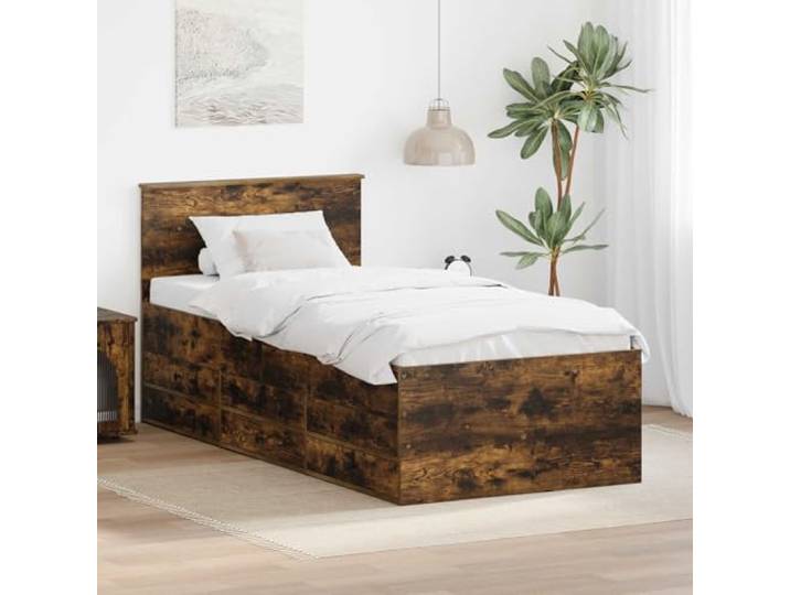RJPLMFV Gästebett, Raucheiche, Schwarz, 100 x 200 cm Holzwerkstoff, 4 verstellbare Positionen, verstellbares Bettfuß, wasserdichte Oberfläche