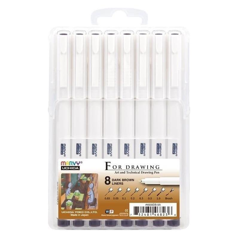 Marvy Dunkelbraune grafische Fineliner, 8 Stärken (8x) (54680216)