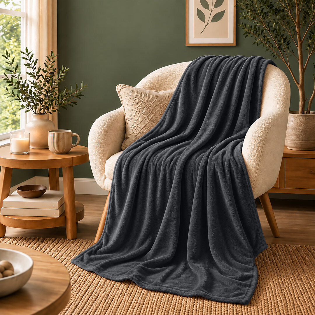 MOONLIGHT BEDDING Ultra-Soft Hotel Quality Reversible Plain Weave Fleece Throw Blanket BLACK SINGLE