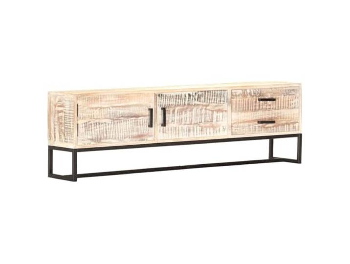 GKMBCVDFR TV-Schrank Weiss 140x30x45 cm Massivholz Akazie mit 2 Tueren Massivholz Akazie, weiss, pulverbeschichteter Stahl, 2 Tueren, 2 Schubladen, Wohnzimmer, Lowboard