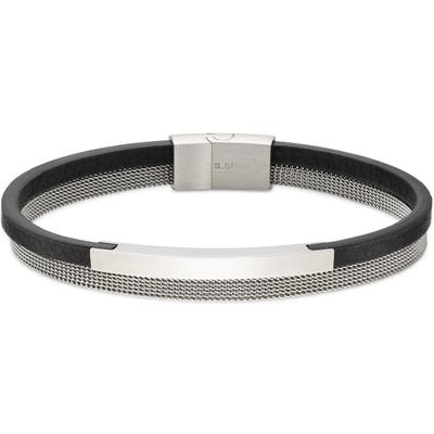 Edelstahlarmband BRUNO BANANI "Elegantes Edelstahl-Lederarmband", silber (edelstahlfarben, schwarz), Armbänder, Damen, 21cm, Edelstahl Leder, Edelstahl, Leder, Edelstahlarmband
