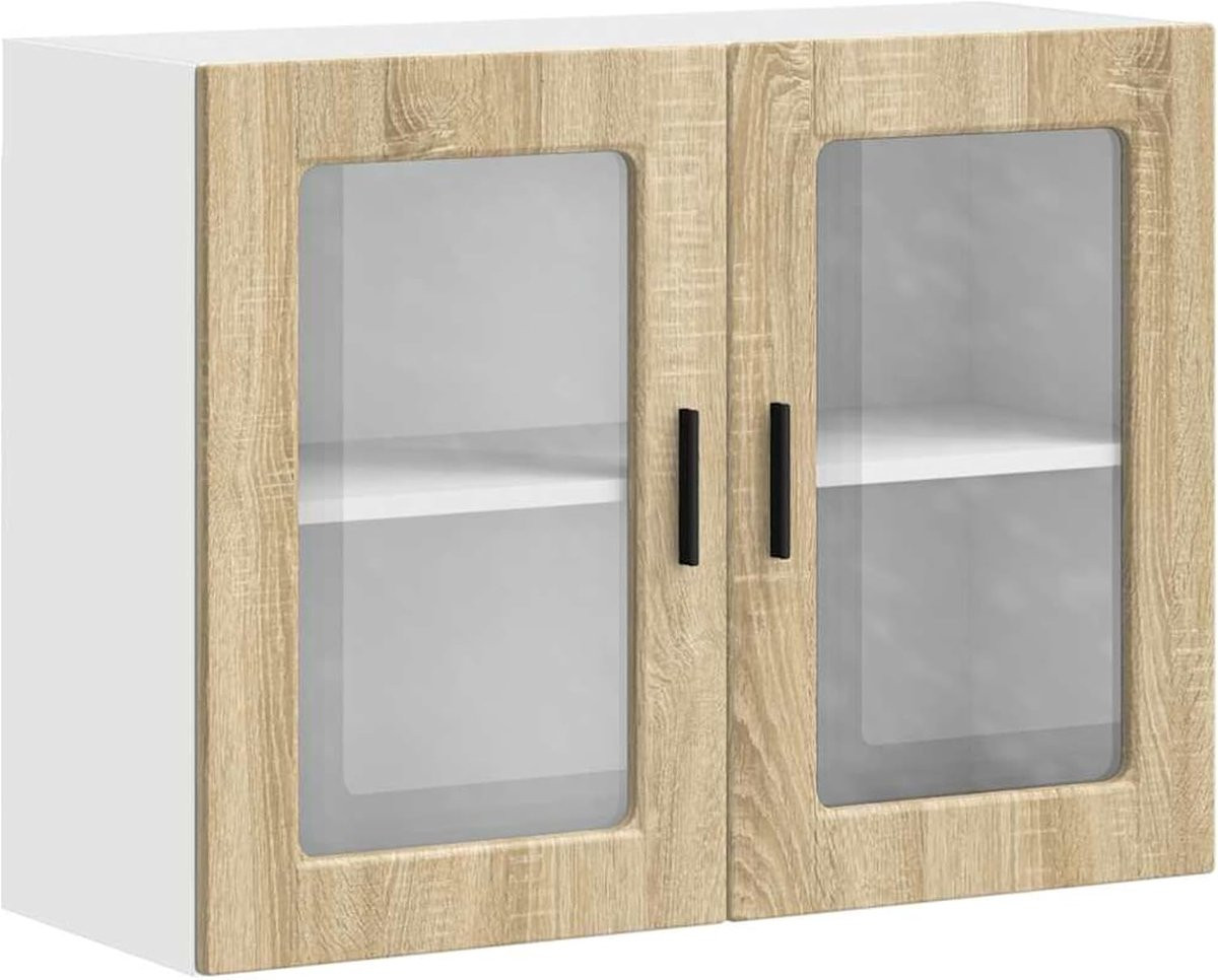 Keukenkast met glazen deur en houtlook in Sonoma Oak - Wandkast voor keukenorganisatie - B: 80 cm, D: 60 cm