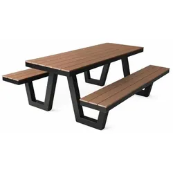 Outdoor Essgruppe, Picknicktisch Izola, Polywood Teak, Gestell  Schwarz Aluminium