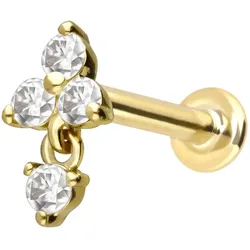 14 Karat Gold Labret mit Innengewinde MOISSANIT-BLUME + MOISSANIT