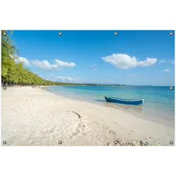 Wallario Gartenposter ca. 100 x 150 cm Boot an einem tropischen Strand