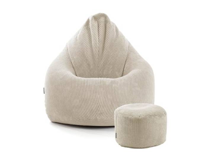 Sitzsack mit Hocker Cord Der Tagträumer Made in Germany Füllung in Beige mokebo Sessel mit Pouf Indoor Bean Bag mit EPS-Perlen Bodenkissen, Sitzkissen, Liegekissen, Relaxliege für drinnen