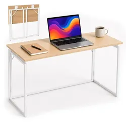 Relaxdays Klappbarer Schreibtisch Weiß,Hellbraun