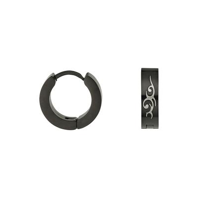 Paar Creolen FIRETTI "Schmuck Geschenk Edelstahl Ohrschmuck Ohrringe Tribal Motiv", schwarz (edelstahlfarben, schwarz), Ohrringe, Damen, 13mm, Edelstahl