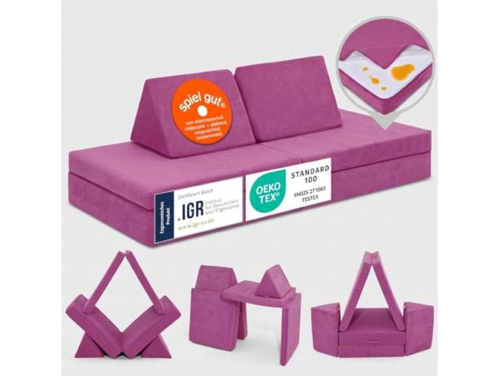 Linodino® Spielsofa Kindersofa aus Schaumstoff Softbausteine - Kindercouch & Kuschelecke im Kinderzimmer Stapelsteine für Kinder Oeko-TEX 100 Zertifiziert Schmetterlings Lila